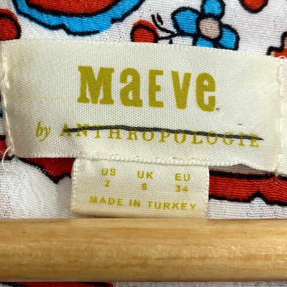 Anthropologie Maeve Praslin Mini Dress Floral Geometric Print Retro White Blue 2 - Picture 7 of 9